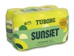 Seks-pakke sommerøl med citrus, Tuborg Sunsæt, 33cl dåser.