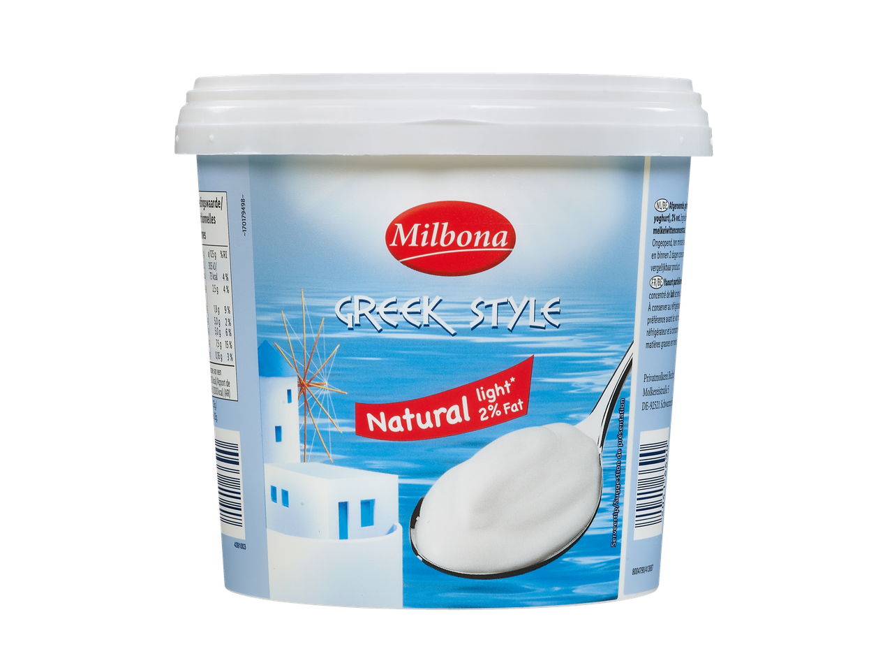 Pot de yaourt Milbona Grec Naturel Léger 2% Matière Grasse
