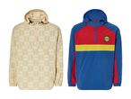 To Lidl-jakker: en beige med gentagne logoer og en blå, rød og gul med et Lidl-logo.