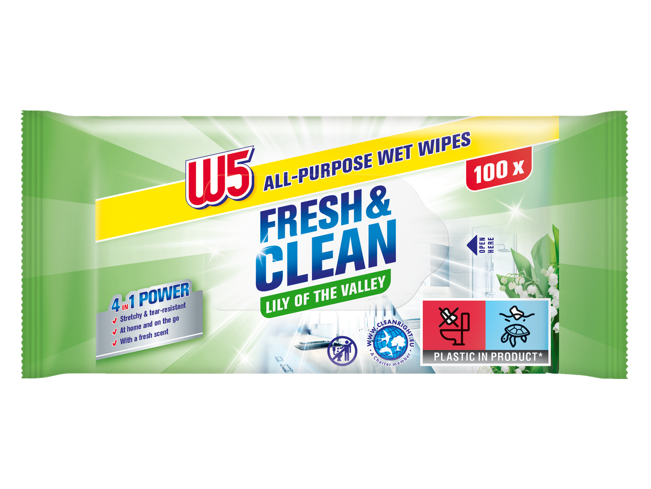 Șervețele umede W5 multi-scop, parfum de crin (100 buc.)