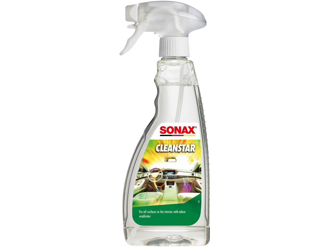 Sonax Cleanstar Auto-Reiniger: clear spray bottle for car interior cleaning.