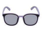 Purple sunglasses with black frames and grey lenses