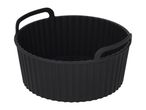 Black round silicone air fryer liner with handles