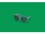 Óculos de sol LUPILU para criança, armação lilás, lentes escuras, sobre fundo verde.