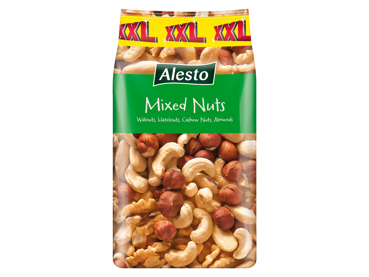 Alesto XXL mixed nuts bag: walnuts, hazelnuts, cashews and almonds.
