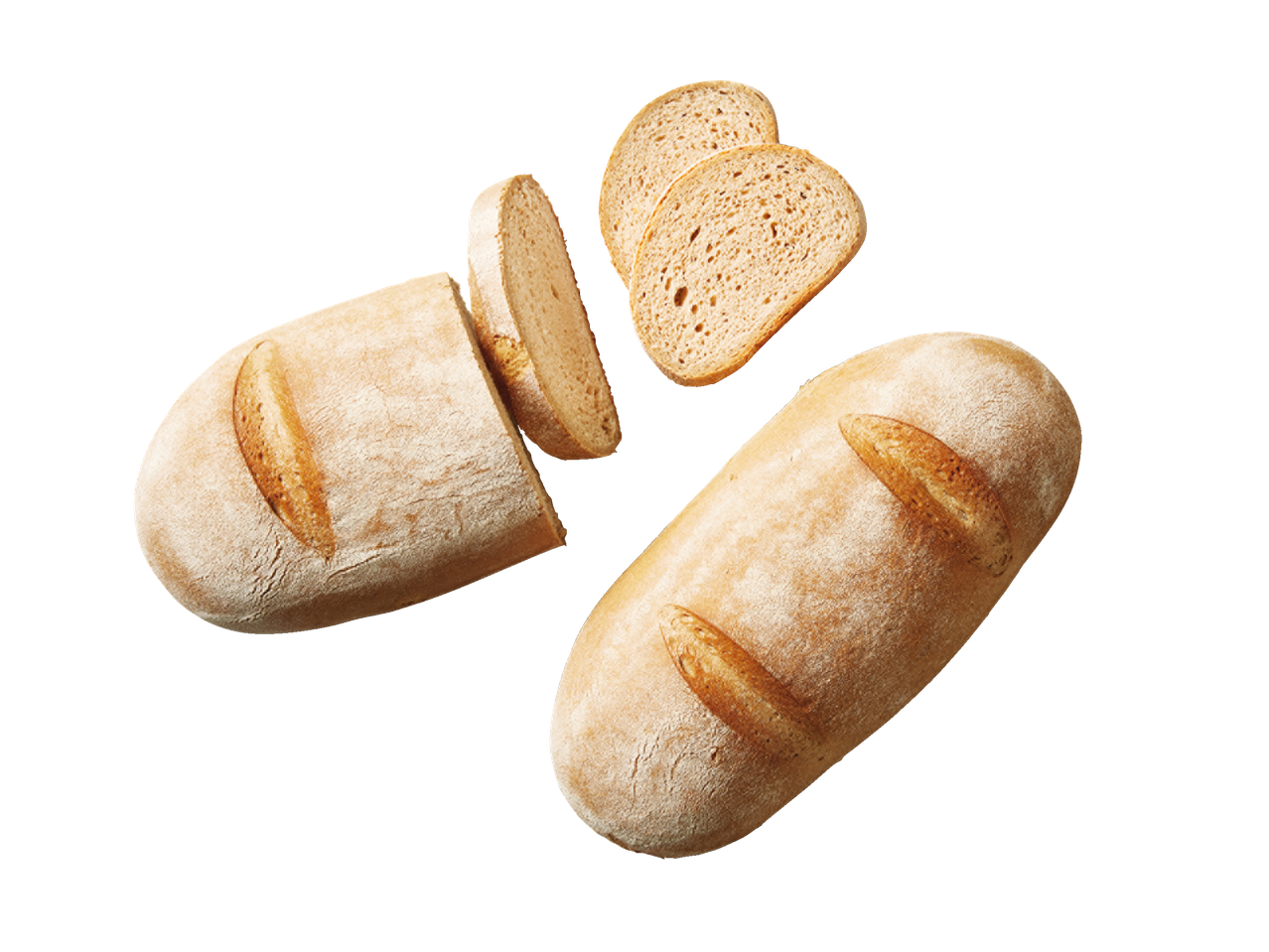 Zwei Brote und Brotscheiben.