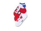 Tre paia di calzini corti da bambino di Spider-Man, bianchi e rossi.