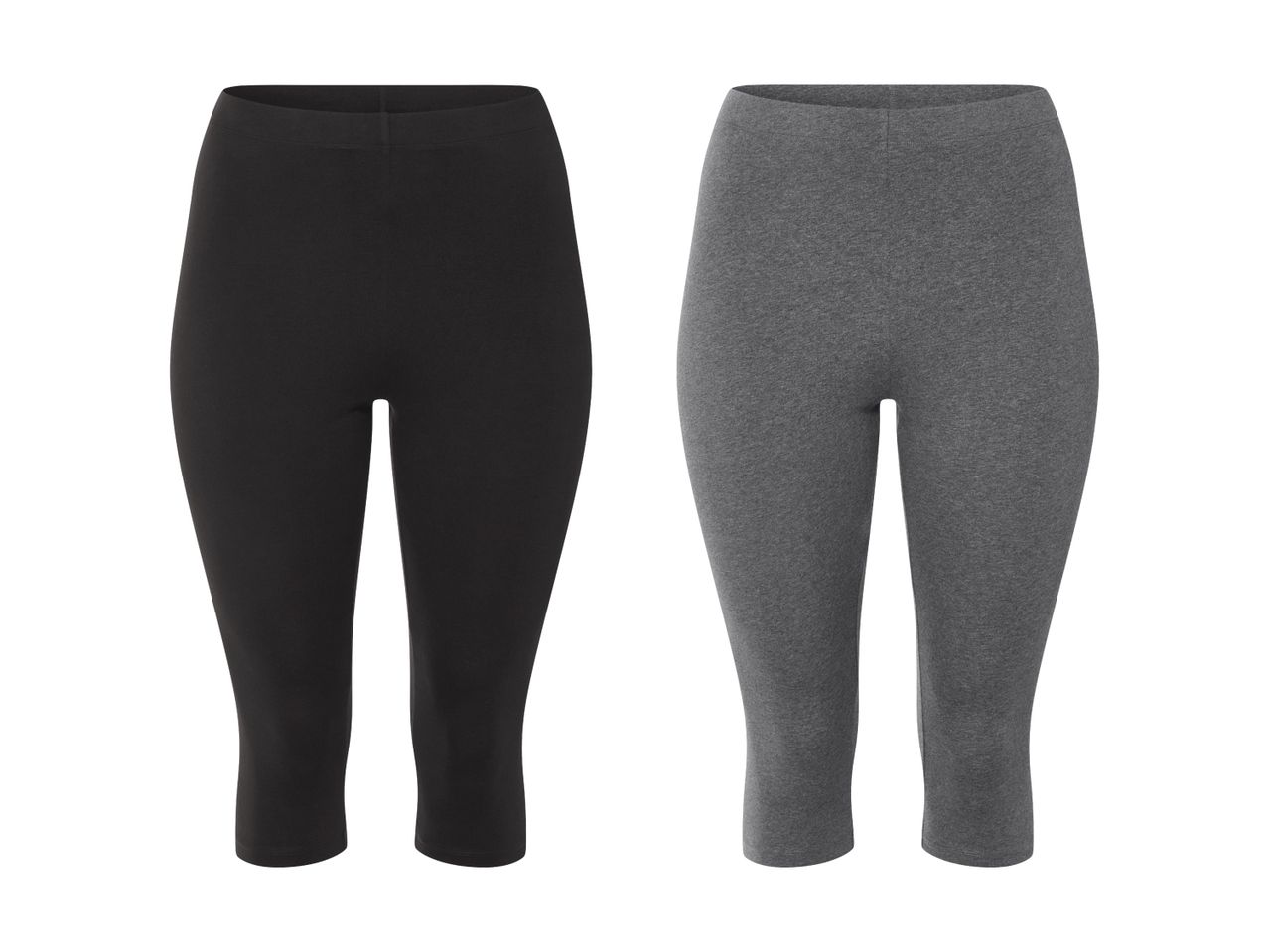 Zwei ¾ Damen Leggings, eine schwarz, eine grau.