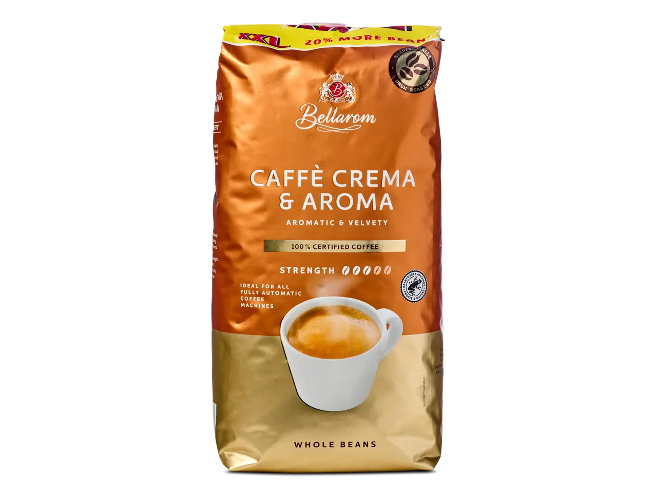 Bellarom Caffè Crema & Aroma hele bonen koffie, 20% meer bonen.