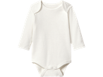 lupilu® Baby Long-Sleeve Bodysuit in white, featuring snap closures at the crotch.