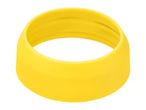 Yellow silicone ring or band, possibly for a bottle or jar, on a white background.