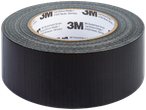 A roll of black 3M duct tape with product information on the core.