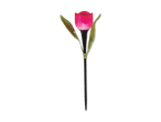 Solar-Gartenstecker in Form einer leuchtenden roten Tulpe mit grünen Blättern