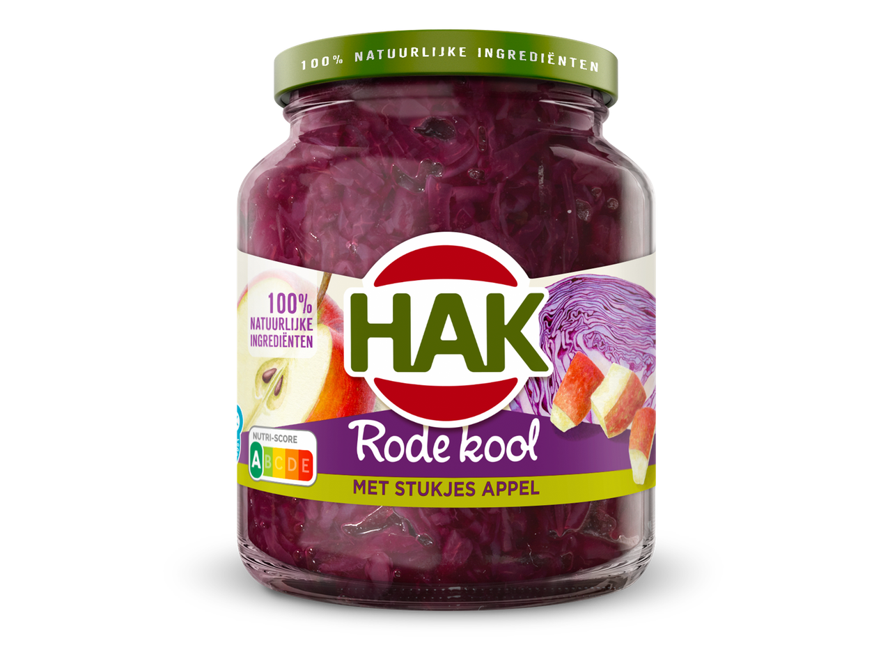 Pot rode kool met stukjes appel, 100% natuurlijke ingrediënten en Nutri-Score A.