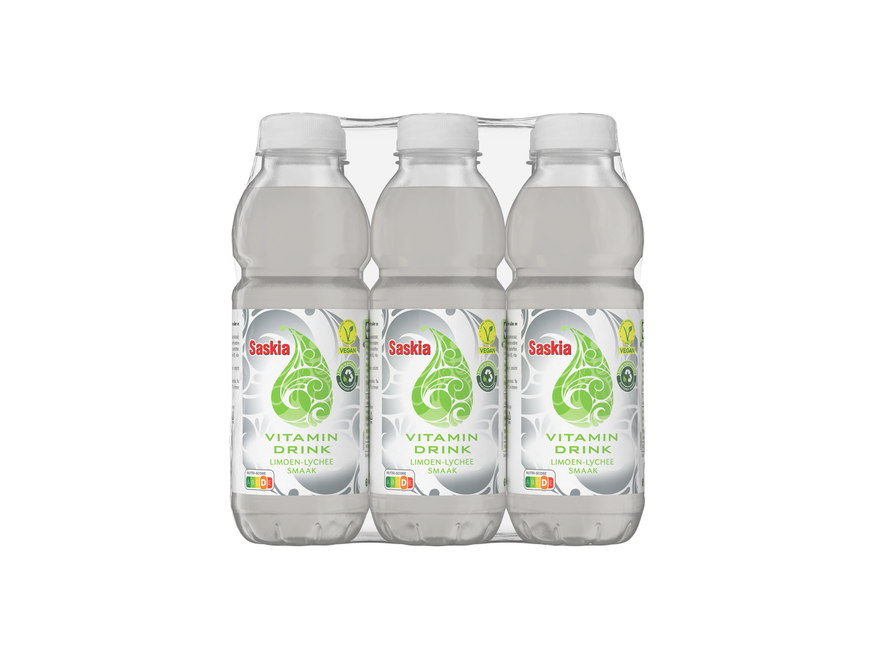 Saskia vitamine dranken, limoen-lychee smaak, vegan.
