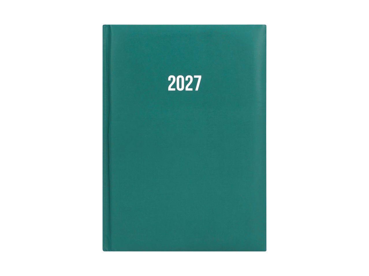 A teal-colored 2027 diary or planner with the year printed in white on the cover.