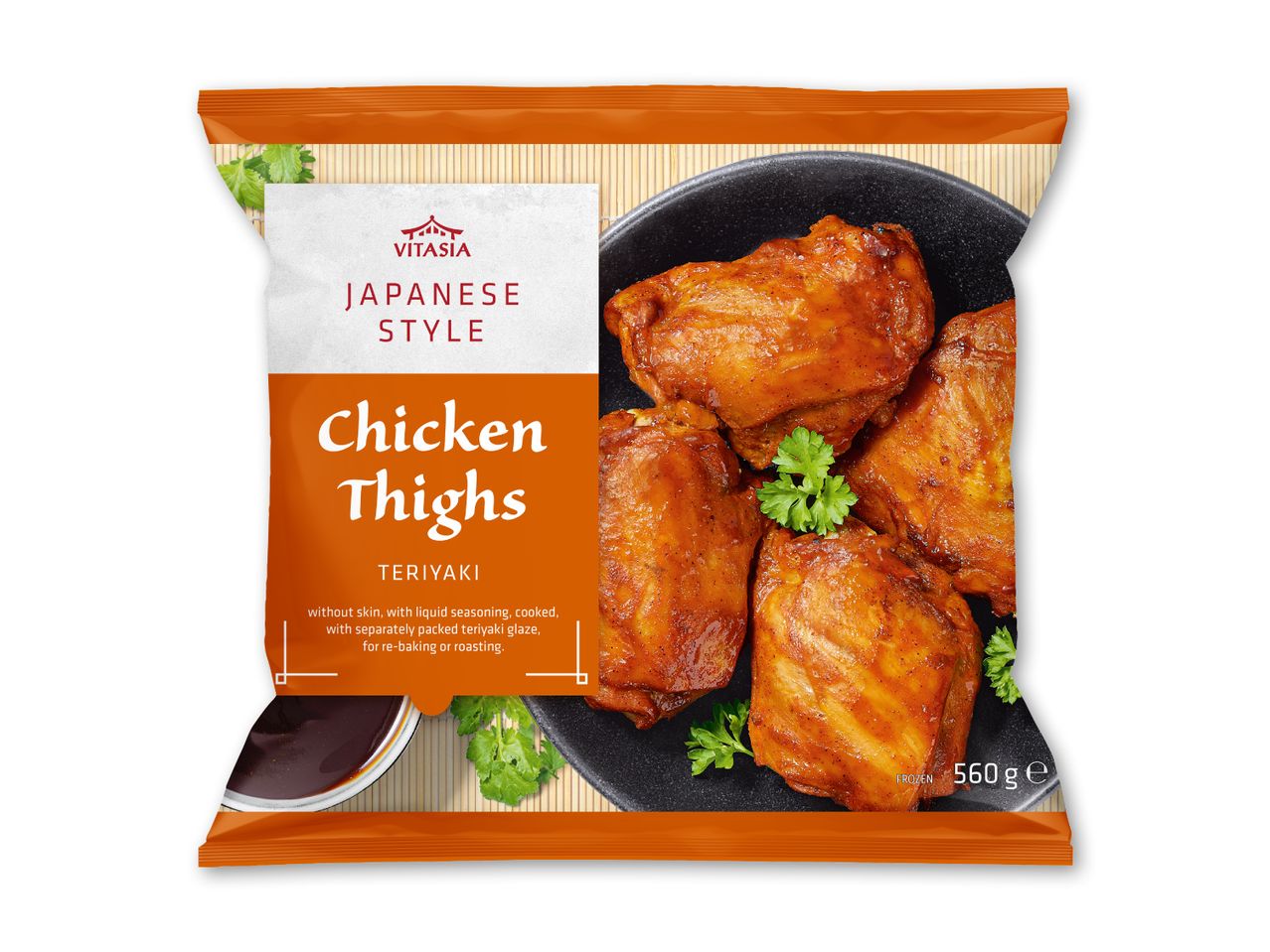 Frosne kyllingelår i japansk stil med teriyaki-glaze, 560g.