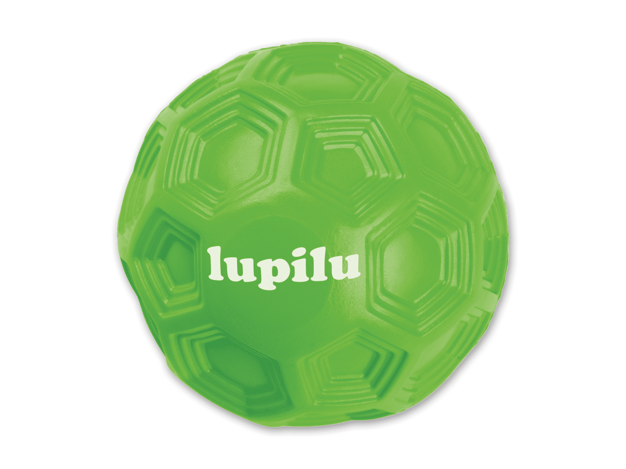 Grüner Spielball mit Wabenmuster und Schriftzug.