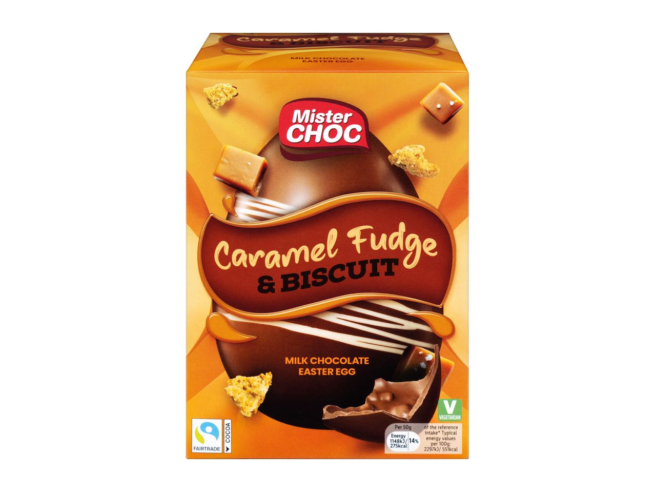 Go to full screen view: Mister Choc Inclusion egg Caramel Fudge and Biscuit - Image 1