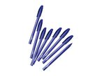 Seven blue Crelando pens arranged in a fan-like pattern.