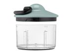 Manual food chopper with a clear container and a light green lid
