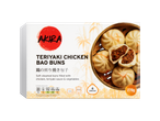 Pãezinhos Bao de Frango Teriyaki Akira: 6 pãezinhos macios cozidos no vapor, recheados com frango, molho teriyaki e vegetais.