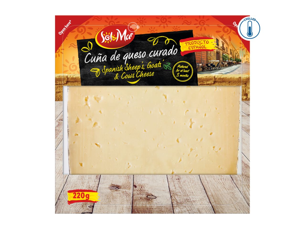 Spanish cured cheese wedge, matured for at least 3 months, 220g, chilled.
