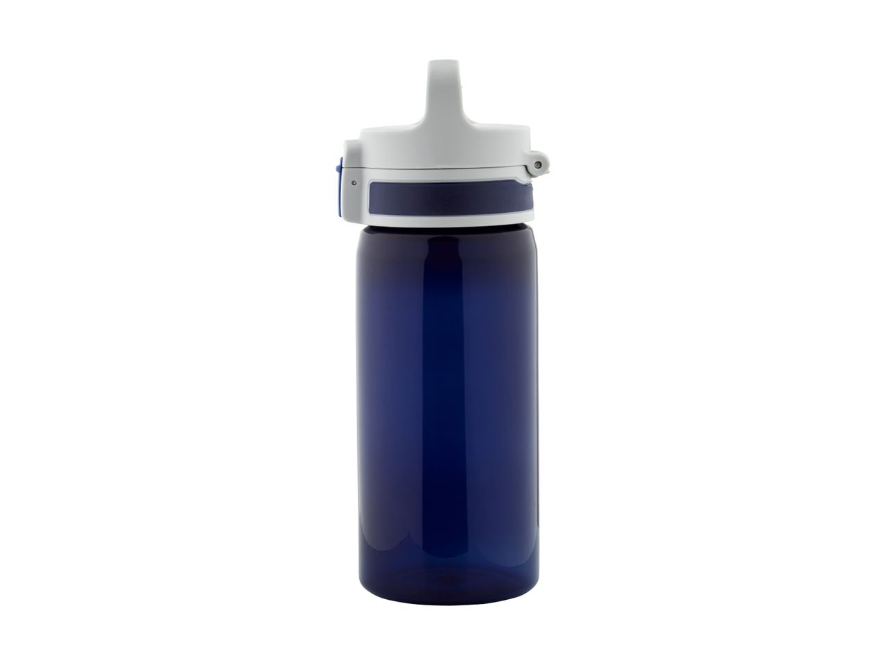 A dark blue, 25 oz. Hydro Flask water bottle with a gray lid and carrying loop.