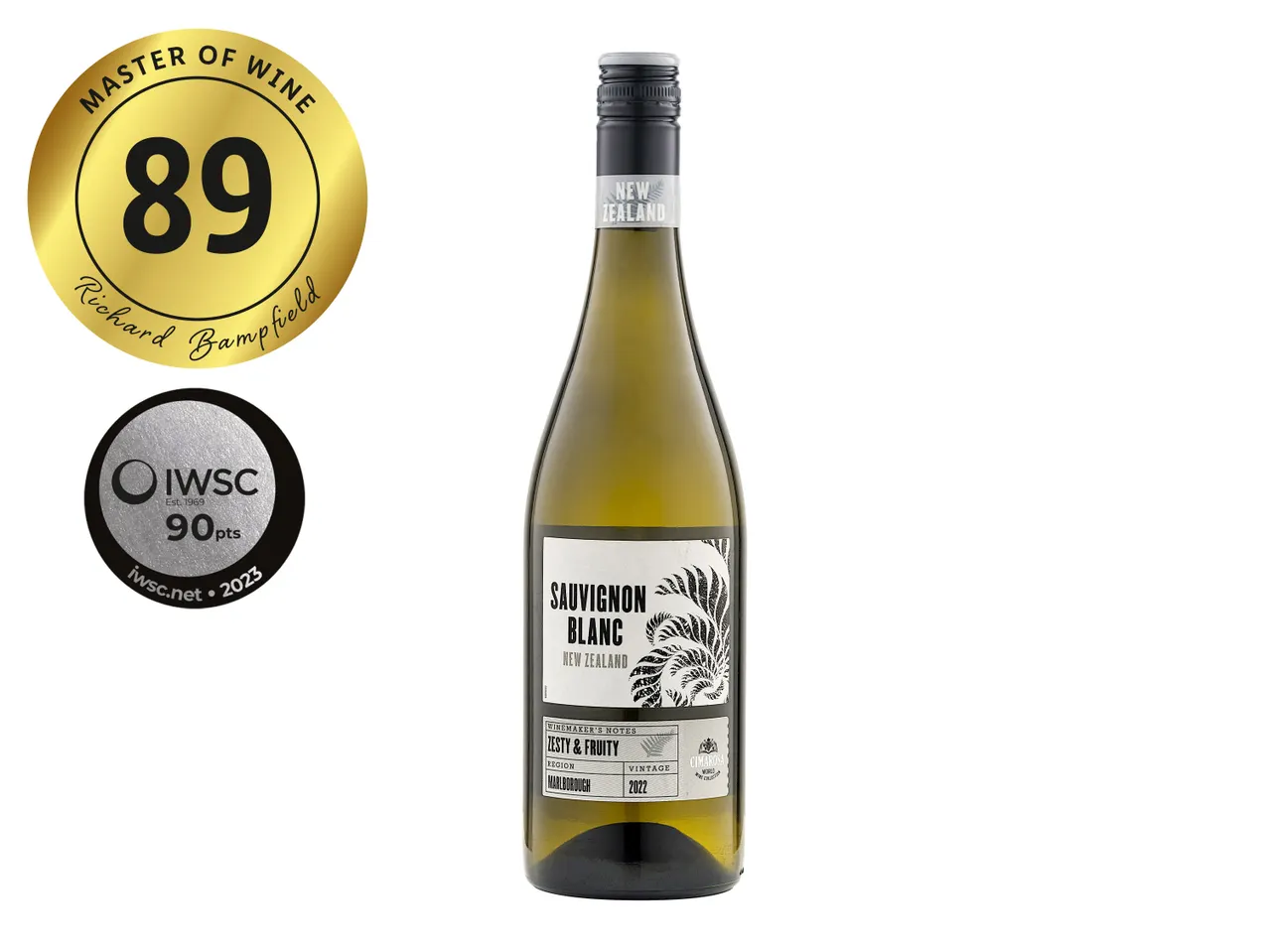 New Zealand Sauvignon Blanc Cimarosa wine bottle, rated 89 points by Richard Bamfield and 90 points by IWSC.