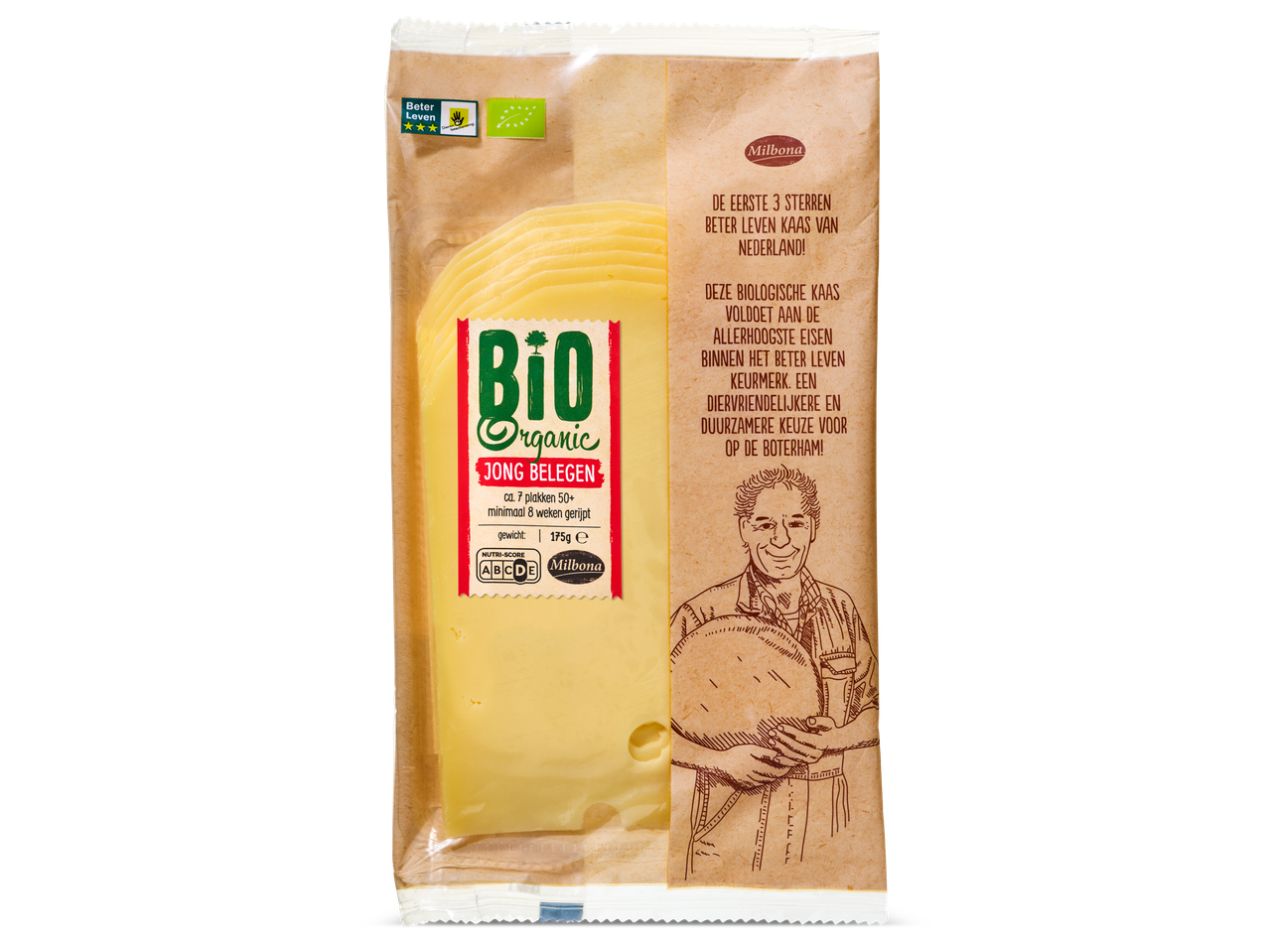 Milbona Bio Organic jonge belegen kaas: biologische, in plakjes gesneden kaas.