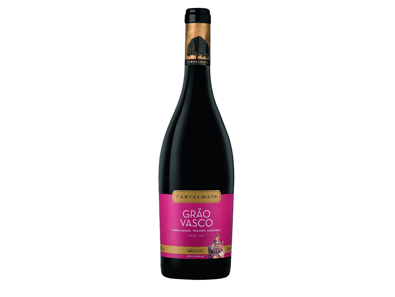 Garrafa de vinho tinto Carvalhais Grão Vasco.