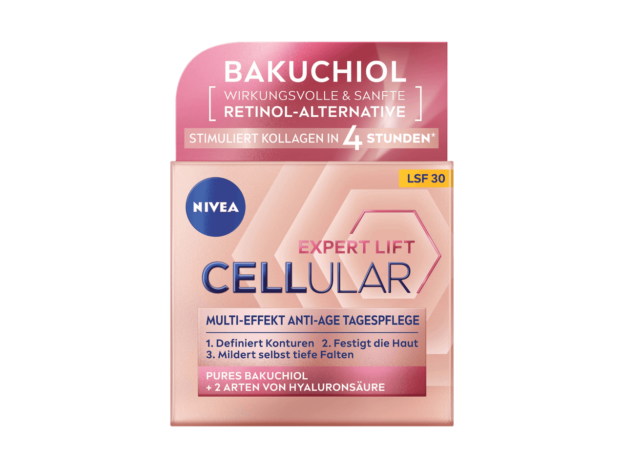 Anti-Age Tagespflege mit Bakuchiol und Hyaluronsäure, LSF 30, stimuliert Kollagen.