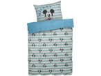 Dječji posteljni set s Mickey Mouse motivom, s jastučnicom i poplunom u svijetlozeleno-bijelim prugama.
