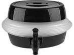 A black Collapsible Drink Dispenser with a white band and a spigot.