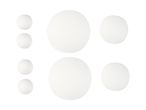 White spheres of varying sizes arranged in a pattern.