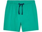 Shorts sportivi verdi con coulisse blu scuro in vita.