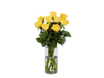 Buquê de rosas amarelas em um vaso de vidro.