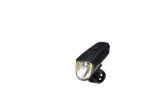 CRIVIT LED bike light, black, with a clear lens and visible internal components, on a black background.