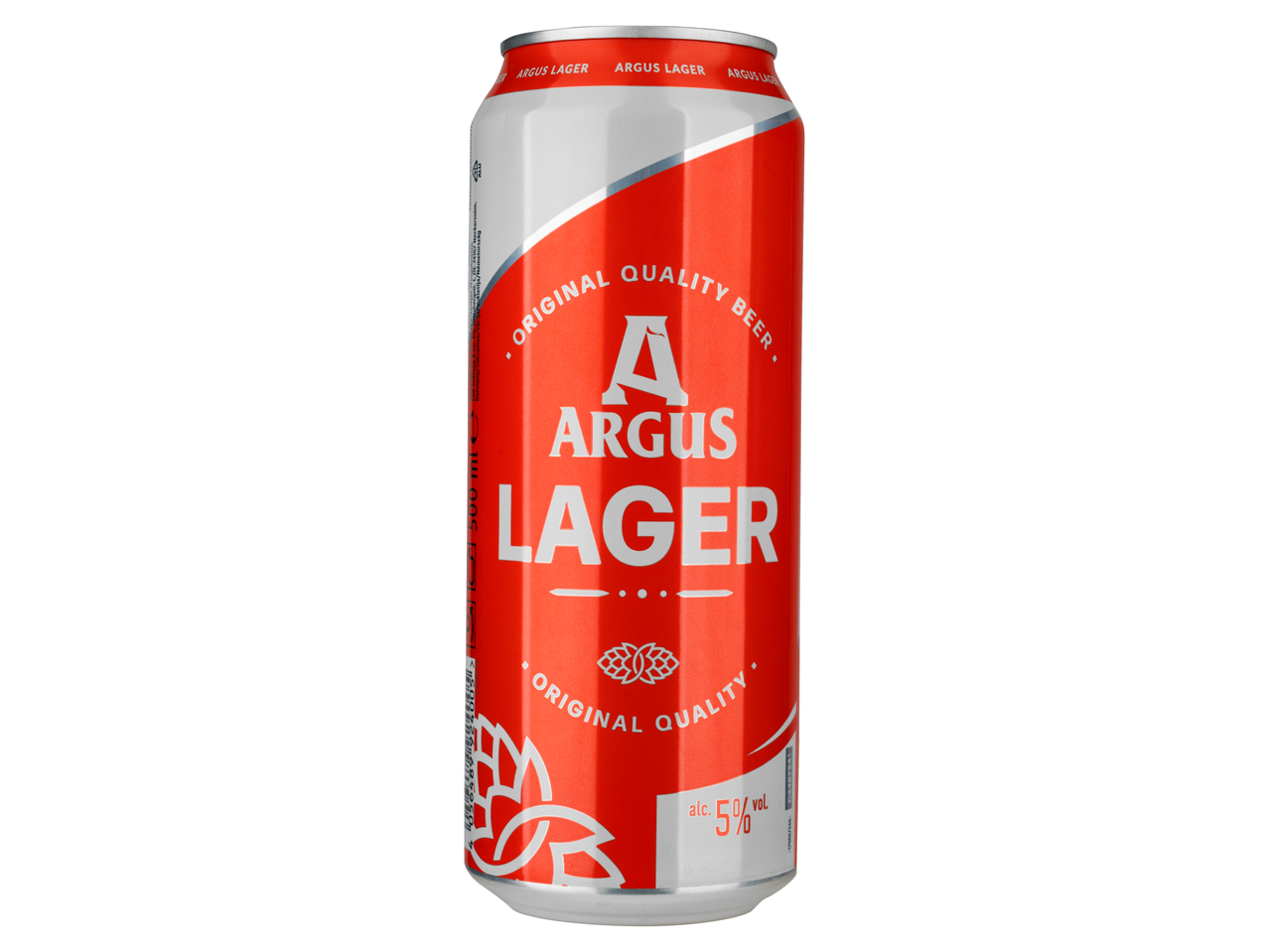 Egy doboz Argus Lager sör, 5% alkoholtartalommal.