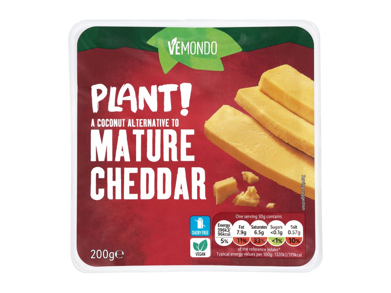 Vemondo vegan cheddar: a coconut cheese alternative.
