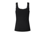Black ribbed tank top with lace trim