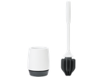Escova de vaso sanitário com suporte: design moderno em branco e cinza.