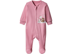Lupilu baby sleepsuit in pink with a rabbit and bear graphic.