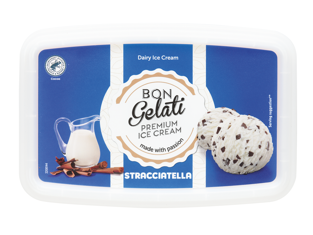 Recipiente de sorvete premium Bon Gelati Stracciatella.