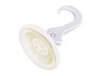 A white suction cup hook for hanging items in the bathroom or kitchen.