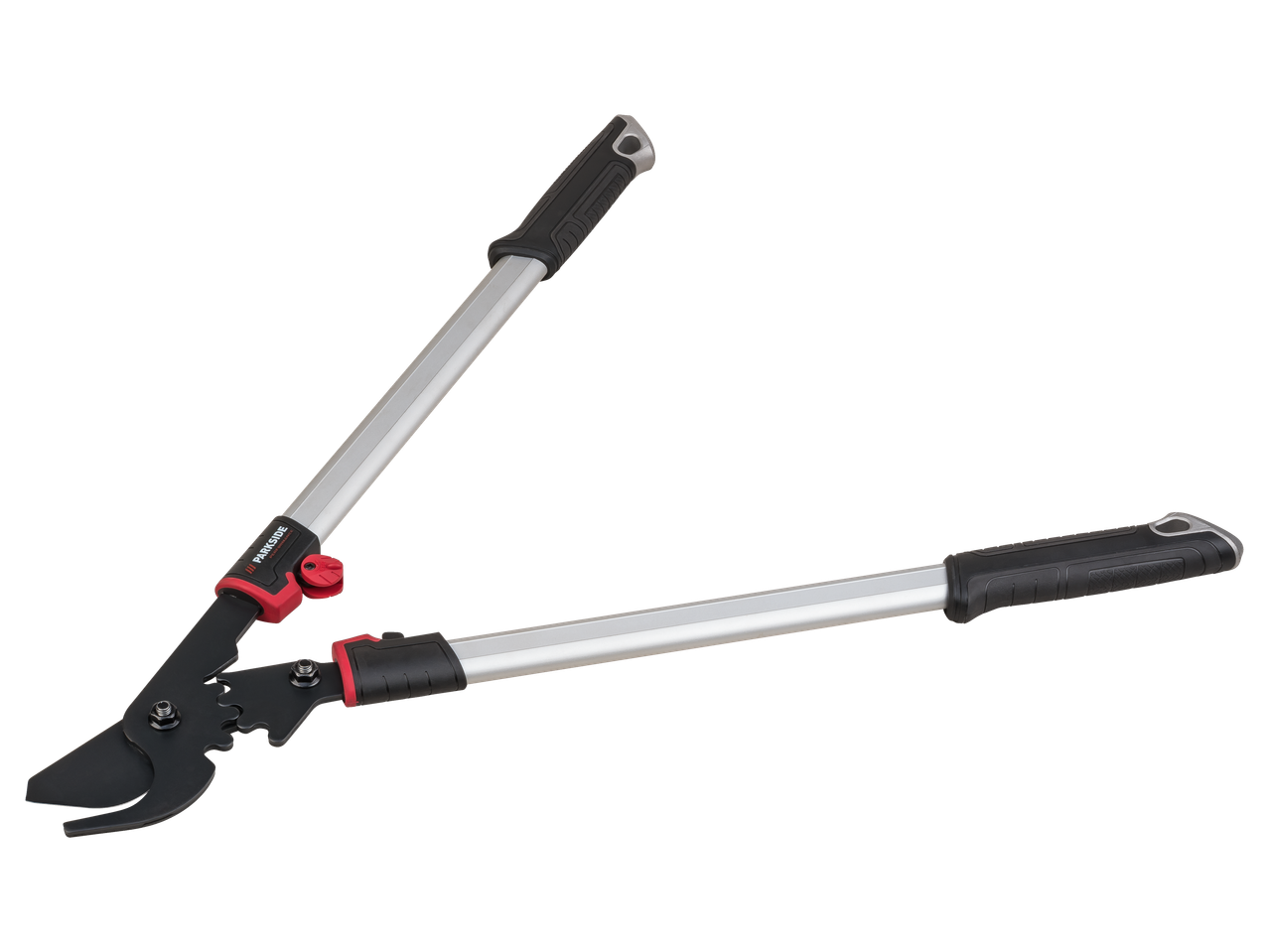 Parkside Performance® dzīvžoga/zaru šķēres ar melnām un sarkanām detaļām.