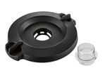 Black food processor lid with a transparent measuring cup