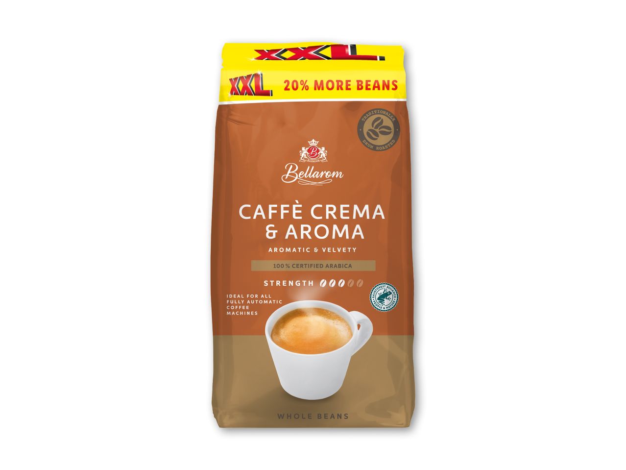 Bellarom Caffè Crema & Aroma XXL kaffebønner i en stor pose.