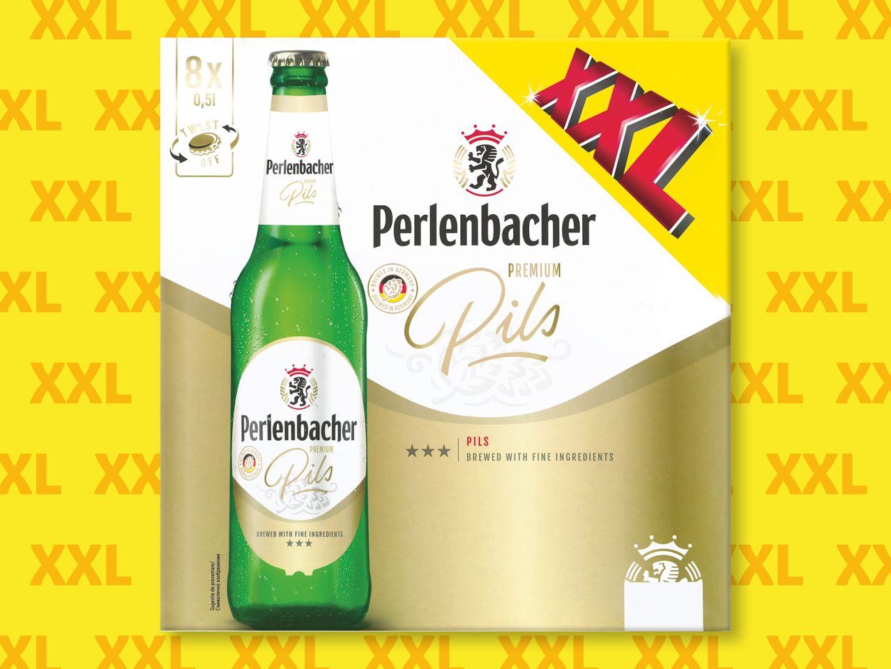 Опаковка от 8 бутилки Perlenbacher Premium Pils.