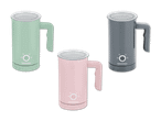Drei SilverCrest Milchaufschäumer in Mint, Grau und Rosa.